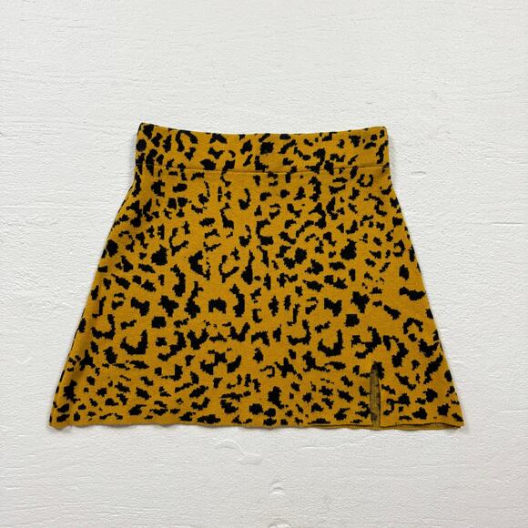 O.Vianca Leopard Knit Mini Skirt Mustard Black, Size Small - Picture 1 of 7